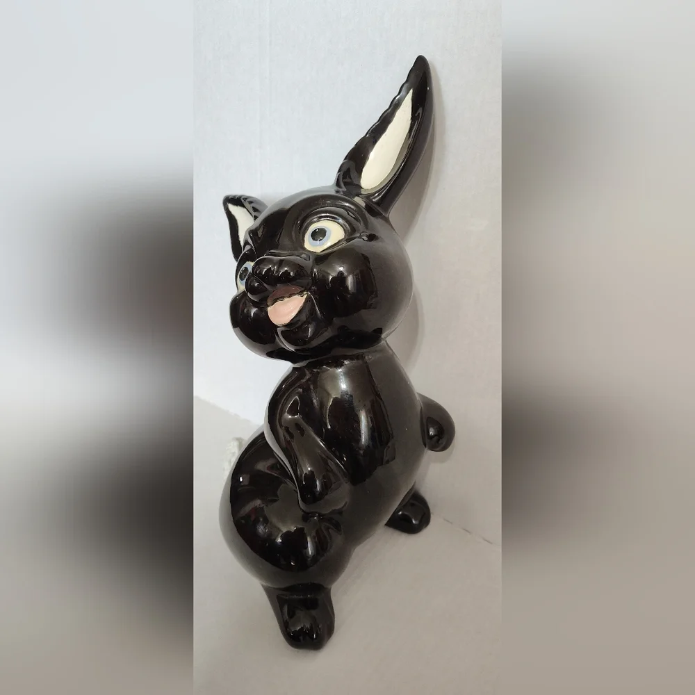 Vintage Redware Pottery‎ Anthropomorphic Black Rabbit Statue  15